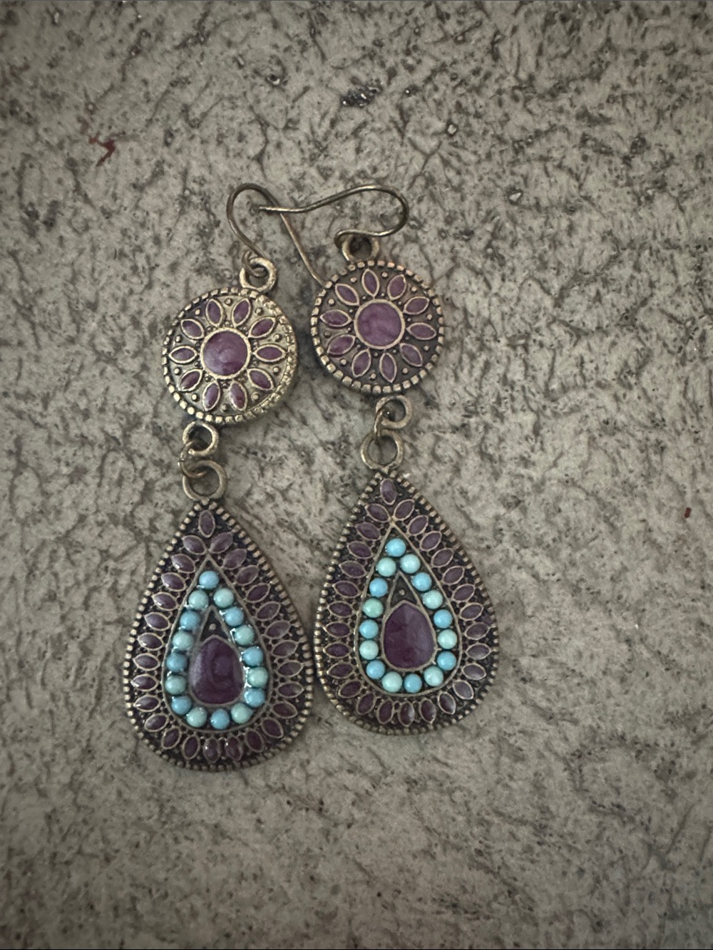 Bohemian Purple and Turquoise Teardrop Dangle Earrings